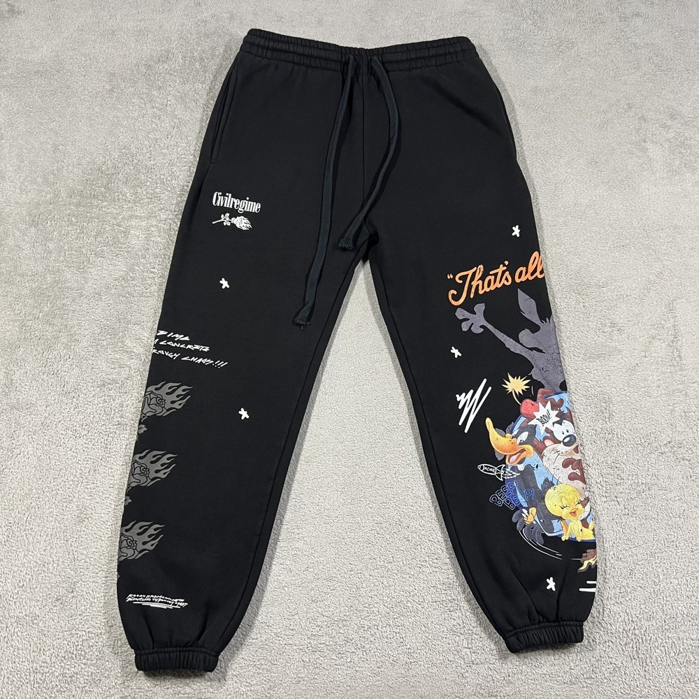 Civil Regime Looney Tunes Jogger Sweatpants Mens Medium Black